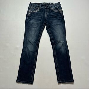 Miss Me | Bedazzled Whispering Effect Factory Distressed Signature Crop Jeans
